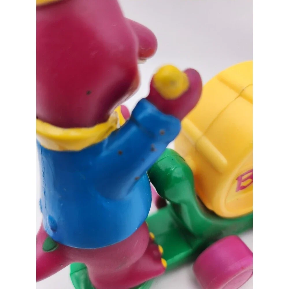 Vtg‎ Barney The Dinosaur Drum band Rolling Clicking Cart Toy 1997 Lyons